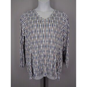 Chicos Zenergy Blue Lotus Blue Ikat Tunic Top Size 3 (16/18) XL New